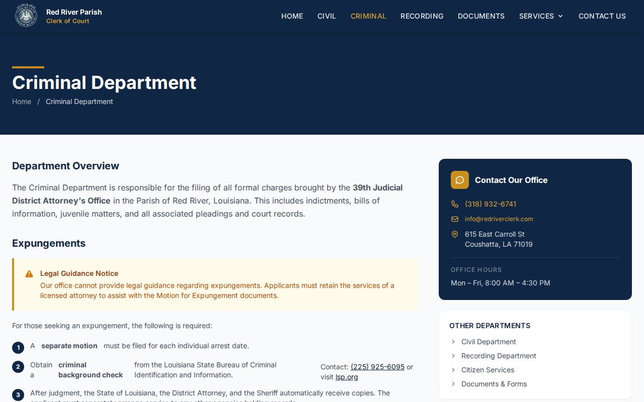 Red River Parish criminal court record fees