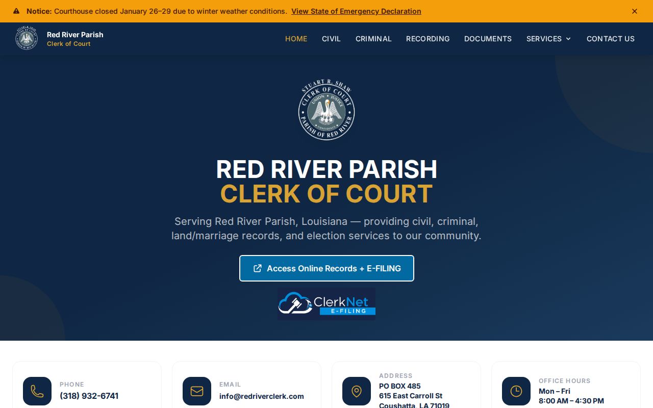 Red River Parish criminal records Clerk of Court homepage