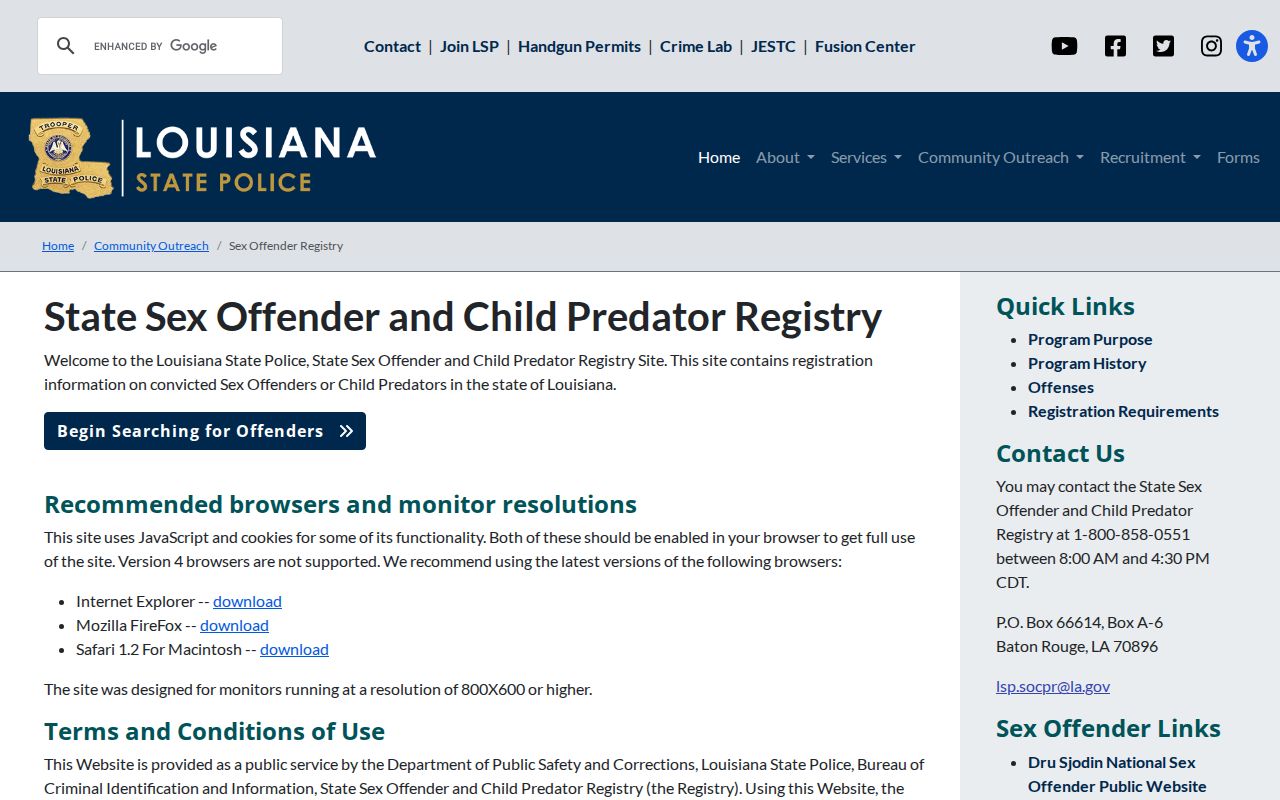 Red River Parish sex offender registry information page